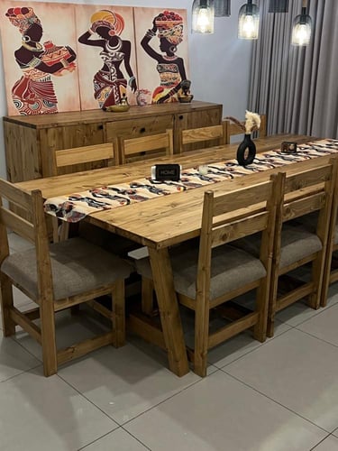 طاولة طعام ملكية ريفية - خشب طبيعي (10 أشخاص)