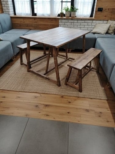 طقم طاولة طعام ريفية لـ 4 أشخاص - تصميم الأرجل الم...