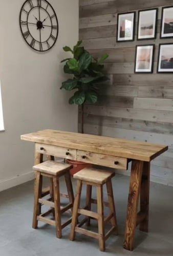 طقم ركن القهوة الملكي (البار + كرسيين ريفية) 🪵☕🪑