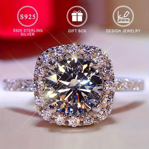 خاتم الخطوبة الفضي الأنيق 925 للنساء - زيركونيا اص...