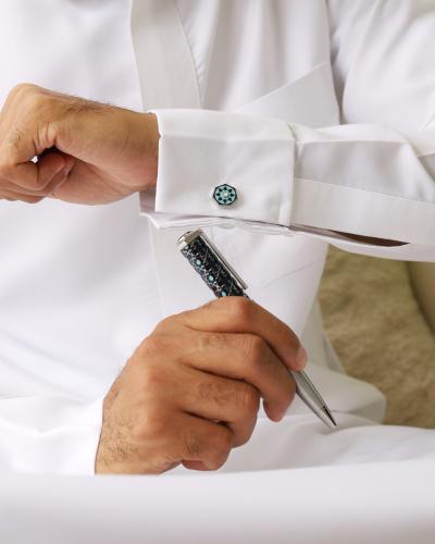 طقم قلم و كبك كحلي و سماوي 73