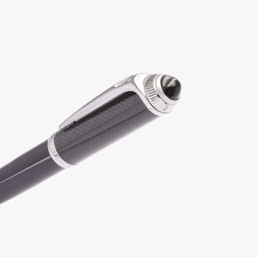 قلم دهنج أسود وكاربون فايبر و فضي مع حجر أسود 78