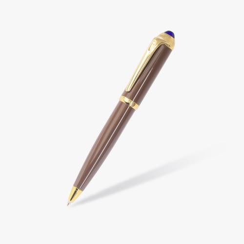 قلم دهنج بني و ذهبي مع حجر أزرق 73