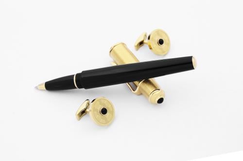 طقم قلم رولر و كبك ذهبي و أسود 122