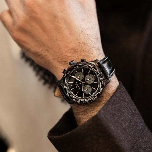 ساعة دهنج World Time Chronograph أسود كامل 66