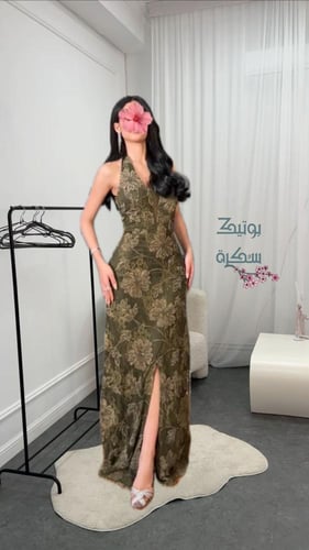 فستان زيتوني مشجر