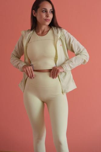 طقم يوغا اخضر تفاحي من ثلاثة قطع مقاس;L/M/S