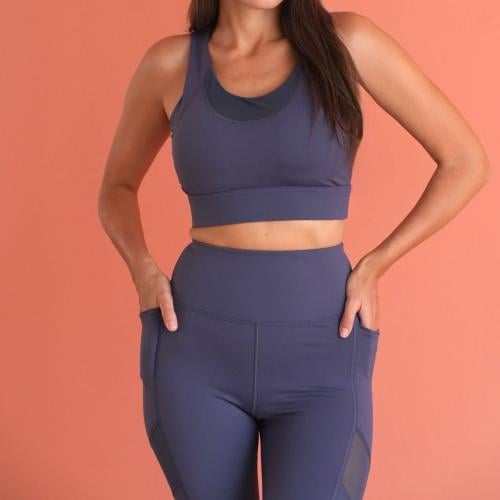 طقم يوغا كحلي من قطعتين مقاس;L/M/S