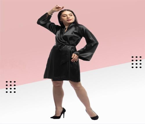 روب أستقبال عرايسي ساتان قصير 7012