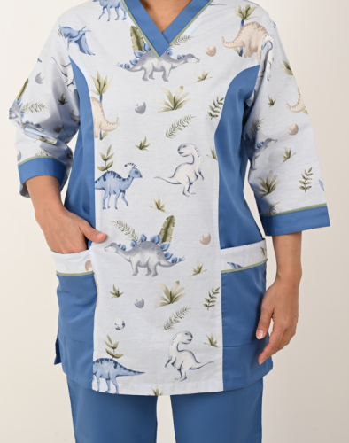 يونيفورم ضيافة عاملات بنقشة ديناصور أزرق