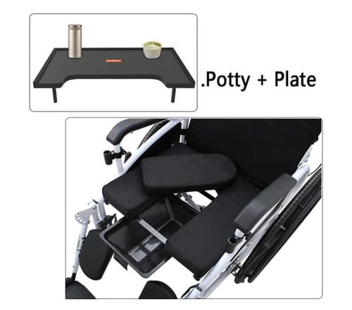 كرسي متحرك و حمام مع طاوله و رافع قدم