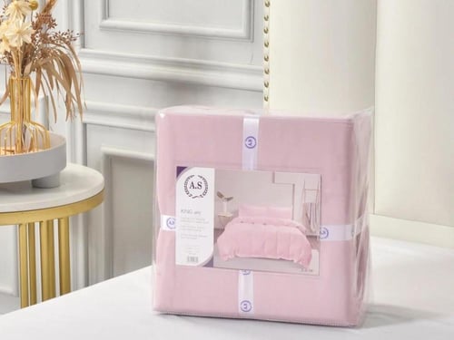 تلبيسة لحاف فندقي مفرد ونص 3 قطع -وردي