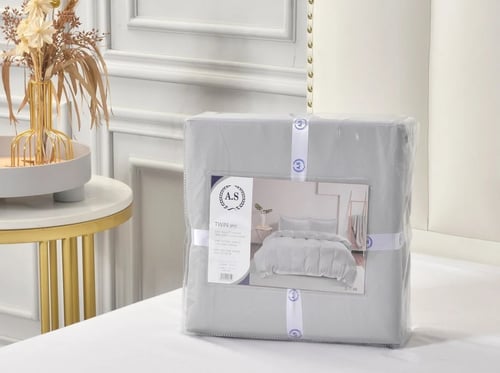 تلبيسة لحاف بدون حشوة مفرد ونص 3 قطع - رمادي فاتح