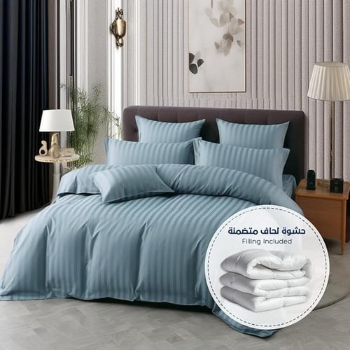 مفرش فندقي مزدوج - 9 قطع -ازرق