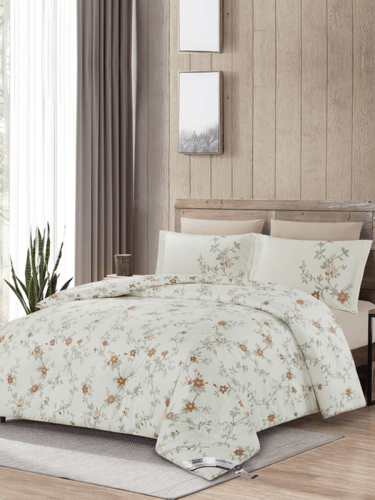 طقم مفرش سرير بنقشة زهور – 6 قطع قطن ناعم