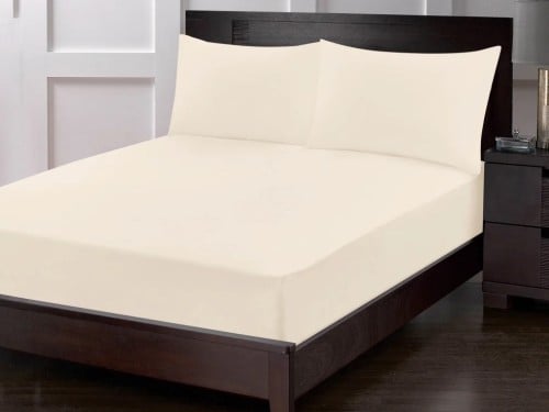 شرشف فيتد مطاط مزدوج 3 قطع - بيج فاتح