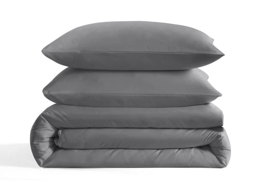 تلبيسة لحاف بدون حشوة مفرد ونص 3 قطع - رمادي غامق