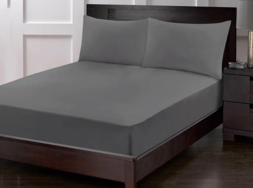 شرشف فيتد مطاط مزدوج 3 قطع - رمادي غامق