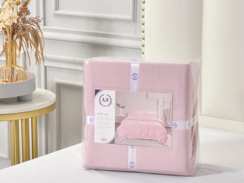 تلبيسة لحاف بدون حشوة مزدوج 4 قطع - وردي