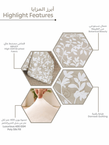 طقم مفرش سرير بيج بنقشة زهور – 6 قطع قطن ناعم