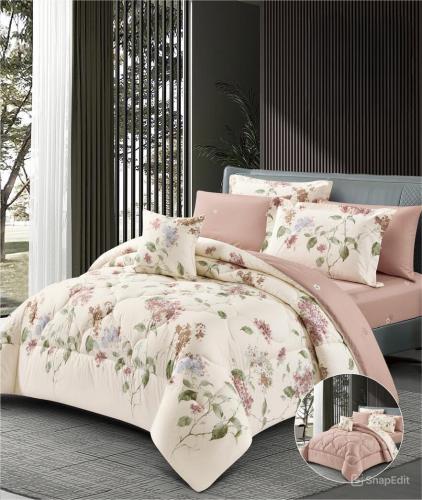 مفرش قولدن مشجر صيفي قطن 100% -مزدوج 8 قطع