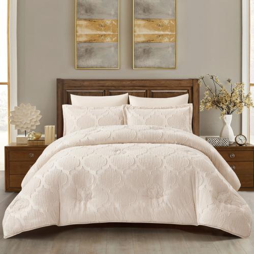 طقم لحاف فندقي مطرز مفرد ونص -4 قطع لينين