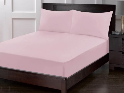 شرشف فيتد مطاط مزدوج 3 قطع - وردي