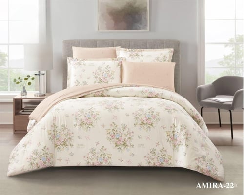 مفرش اميرا قطن مشجر ناعم - مقاس مزدوج 6 قطع