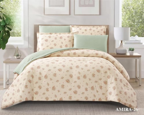 مفرش اميرا قطن مشجر ناعم - مقاس مزدوج 6 قطع