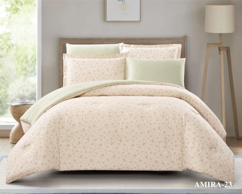 مفرش اميرا قطن مشجر ناعم - مقاس مفرد ونص 4 قطع