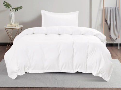 تلبيسة لحاف بدون حشوة مفرد ونص 3 قطع - أبيض