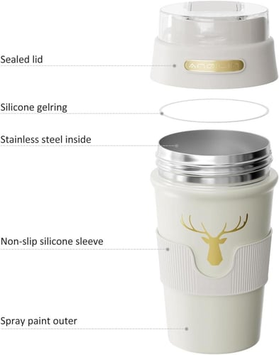 Travel Coffee Mug, 400ml Double Wall Vacuum Insula...