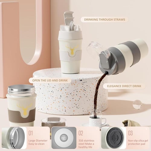 Travel Coffee Mug, 400ml Double Wall Vacuum Insula...