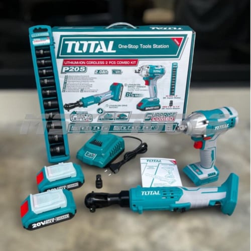 مجموعة دريل شد كفرات على بطارية مع طقم حبوب توتال...