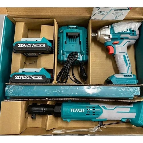 مجموعة دريل شد كفرات على بطارية مع طقم حبوب توتال...