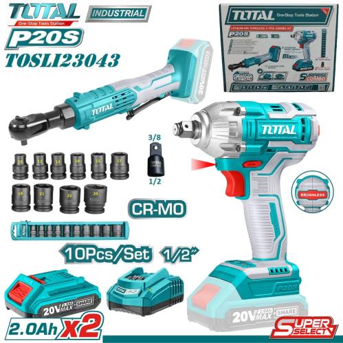 مجموعة دريل شد كفرات على بطارية مع طقم حبوب توتال...