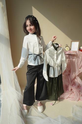 Skirt and pants set with silk-like texture