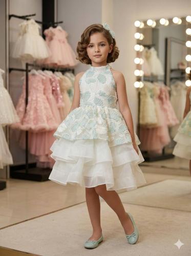 The queen's dress in pale royal green balloon