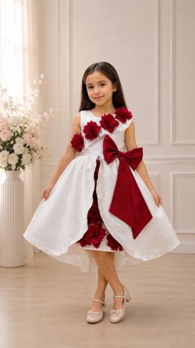 Evening dress with red flower patches