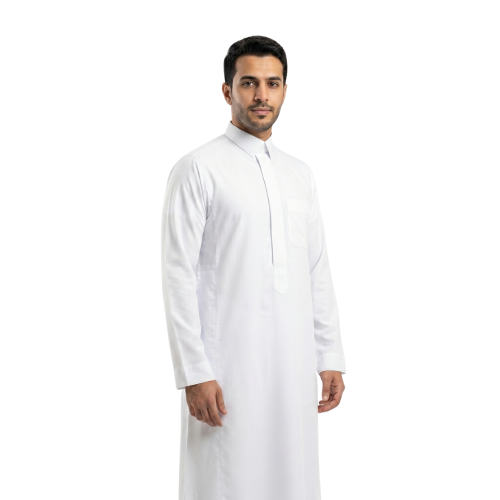 ثوب رجالي سحاب قلاب ابيض - الاصيل سجنتشر