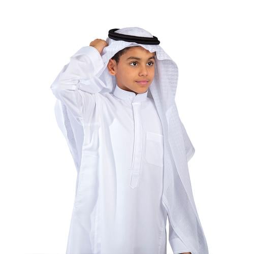 ثوب مطرز أبيض الأصيل ولادي سحاب صيفي