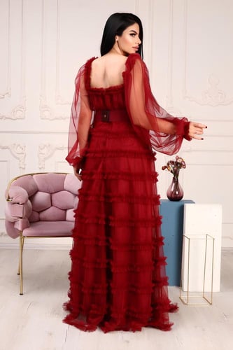 فستان موج البحر عنابي