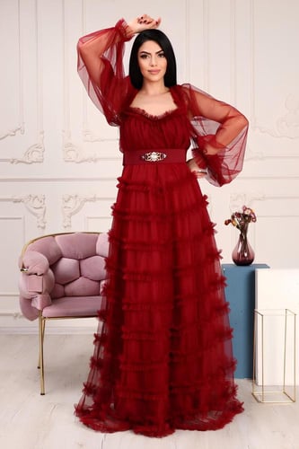 فستان موج البحر عنابي