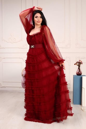 فستان موج البحر عنابي