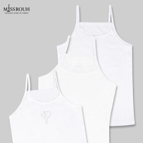 طقم فانيلات قطنية للبنات – 3 قطع متنوعة