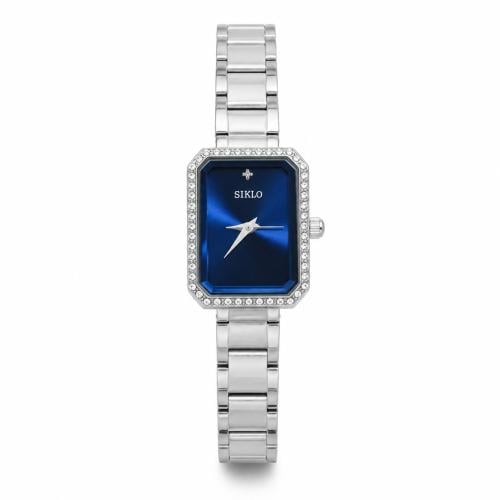 Women's Classic Siklo Watch with Blue-Silver Dial – Stainless Steel Bracelet and Crystal-Studded Bezel