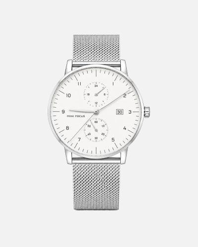 Mini Focus Silver Men’s Watch with Mesh Strap and...
