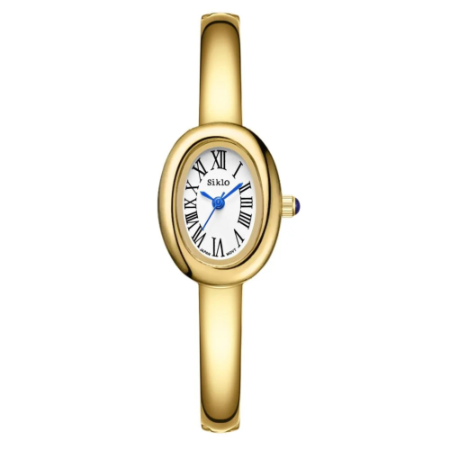Elegant gold watch with a white dial.