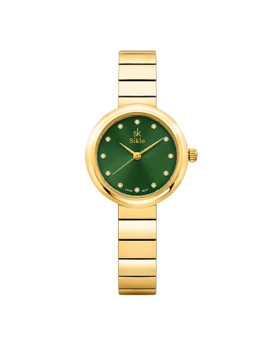 Gold watch with green dial and delicate design