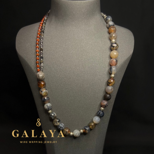 قلادة من الفضة الخالص مع حجر العقيق ، الريد جاسبر...